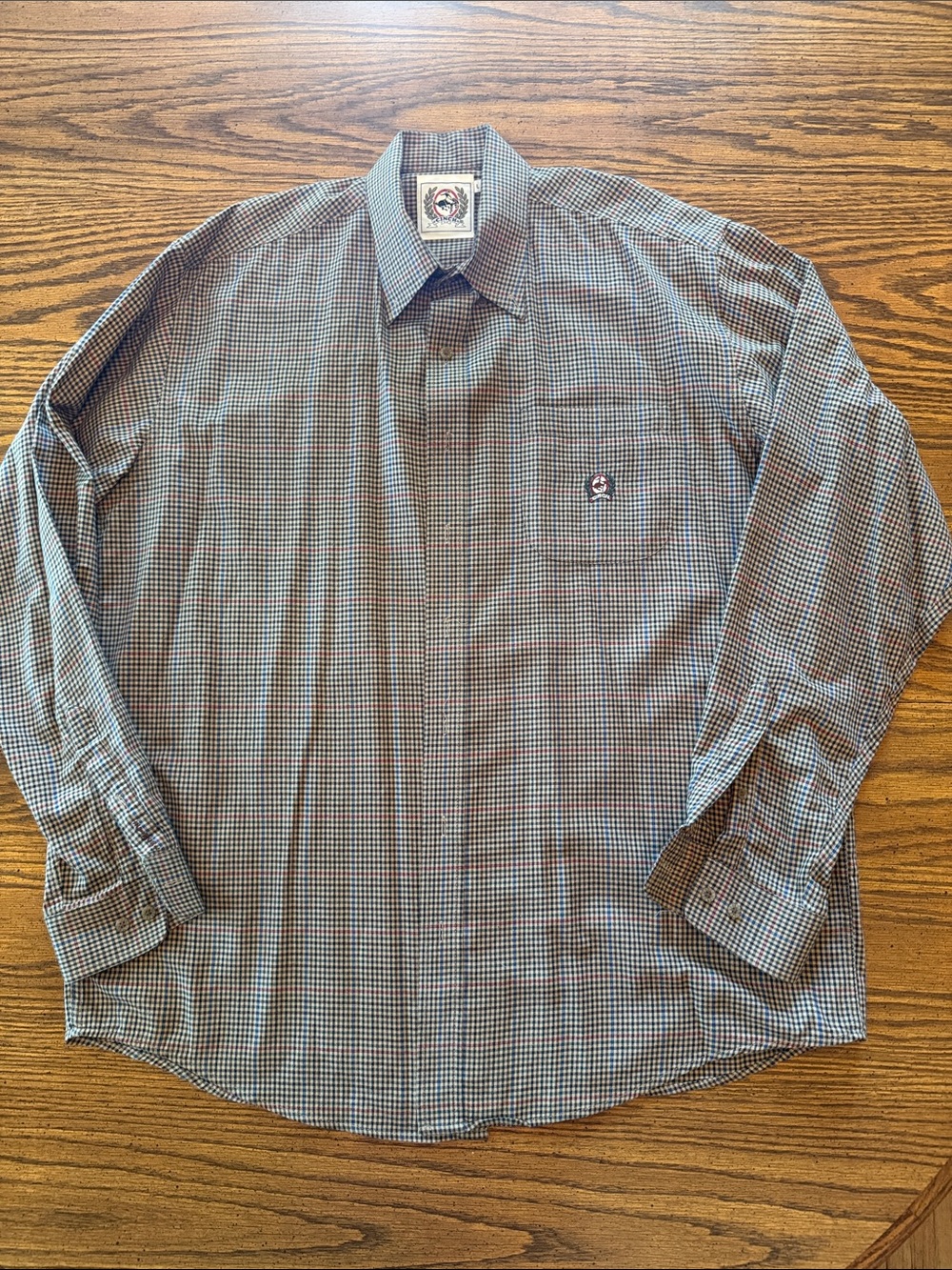 Cinch Men's Long-Sleeve Brown, Red & Blue Checked Casual Shirt